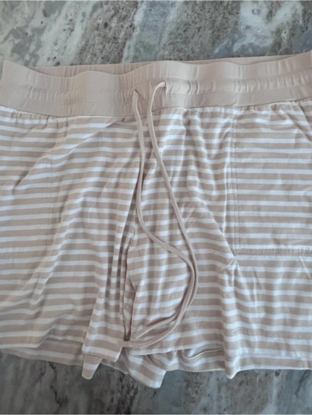 Kim Gravel sand and White Striped women’s lounge drawstring shorts